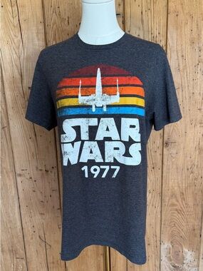 Star Wars 1977 Graphic Tee Charcoal with Retro Stripes
